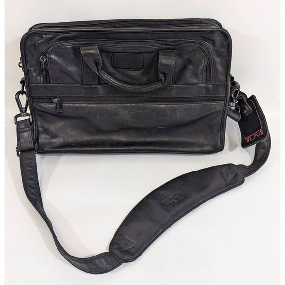 Tumi Nappa Leather 2Way Briefcase Business Bag Black w/ Laptop Sleeve